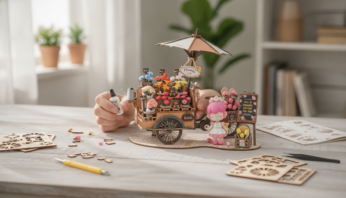 Build a 3D Wooden Blossom Cart Puzzle Kit (DIY Decor)